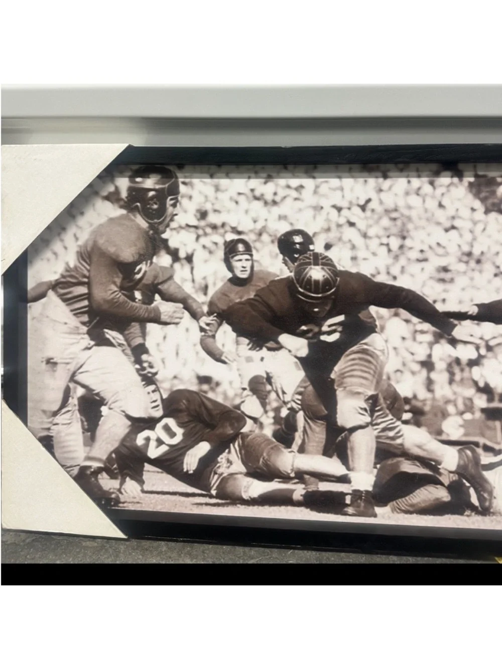 Vintage Football Wall Art Black & White Framed Canvas | 33” x 14” Sports Decor